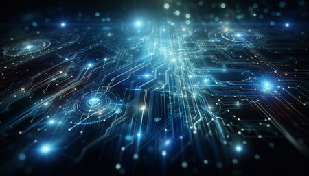 Abstract technology circuit background. 3d rendering toned image double exposure