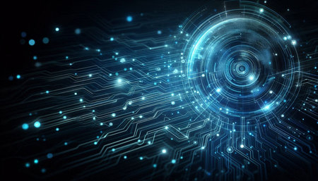 Circuit board technology background with hi-tech digital data connection. 3D rendering
