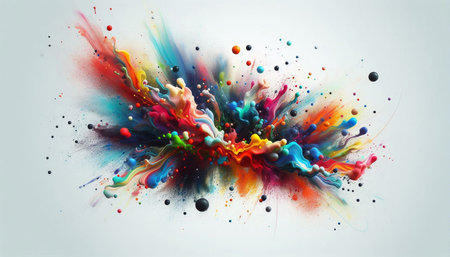 abstract colorful paint splashes on a white background, close-upの写真素材