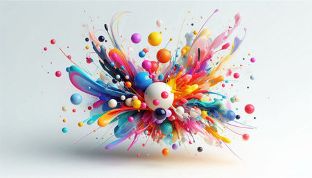 Colorful paint splashes with ball on white background. Vector illustrationの写真素材