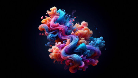 Colorful paint splashes isolated on black background. 3d renderingの写真素材
