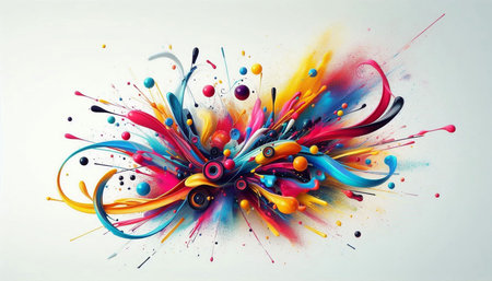 Colorful paint splashes on white background. 3D rendering.