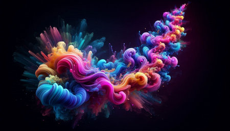 Colorful paint splashes on black background. 3d rendering, 3d illustration.