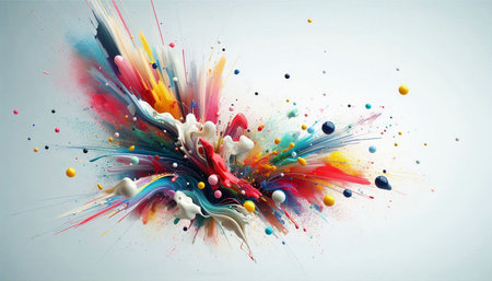 Abstract colorful paint splashes on white background. Elements of this image furnished by NASAの写真素材