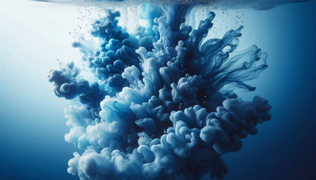 Blue ink in water. Ink swirling in water. Abstract background.の写真素材