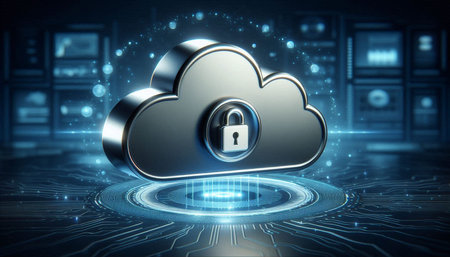 Cloud computing security concept on dark blue background 3D rendering toned image