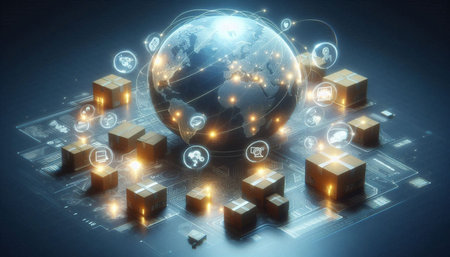 3D rendering of the global logistics network concept on a blue background
