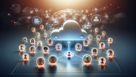 Cloud computing and social media concept. 3d rendering toned image double exposure