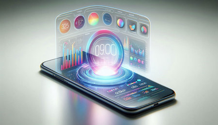 smartphone with financial chart app on screen. 3d illustration.