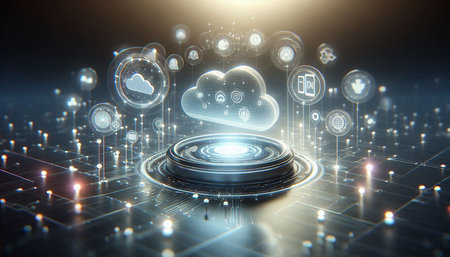 Cloud computing technology concept. 3D rendering double exposure elements of this image furnished by...