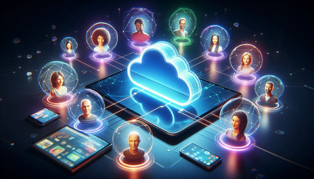 Cloud computing technology concept. 3d rendering toned image double exposure