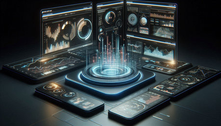 Futuristic user interface with HUD elements. 3D rendering.