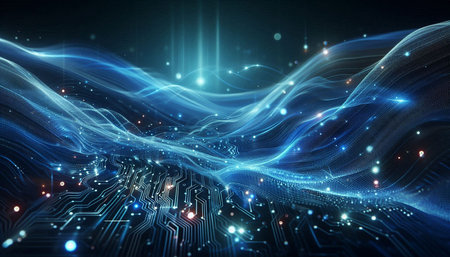 Futuristic technology wave background with glowing lines, 3d rendering