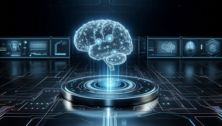 3d rendering of artificial intelligence concept in cyberspace with human brain