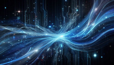 Futuristic technology wave background with glowing lines and bokeh