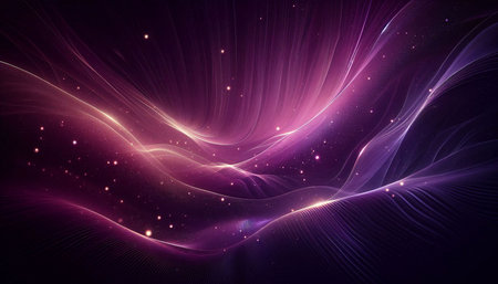 abstract purple background with glowing lines and sparkles, vector illustration