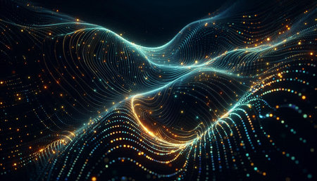 3D rendering of abstract digital particles wave. Futuristic wave with glowing particles.