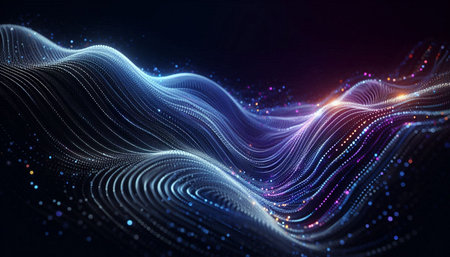 3d rendering of abstract particles in empty space. Futuristic background with dynamic waves.