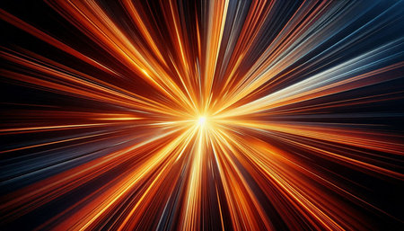 Abstract background with rays of light. Yellow, orange and blue.の写真素材