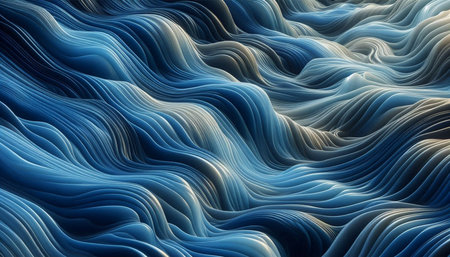 Abstract blue wavy background. Computer generated 3D photo rendering.の写真素材