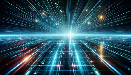 Futuristic technology background with glowing lines and lights. 3d rendering