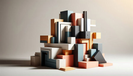3d render, abstract geometric composition made of cubes, squares and rectangles