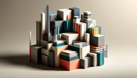 3d illustration of abstract geometric composition made of cubes and rectangles