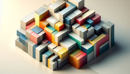 3d illustration of abstract geometric composition, cubes and rectangles.