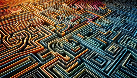Abstract 3d rendering of chaotic maze. Creative background for web design.の写真素材