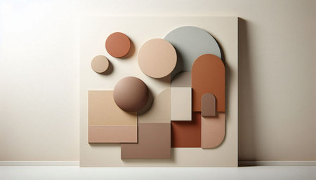Abstract composition of geometric shapes on a white wall. Contemporary art.