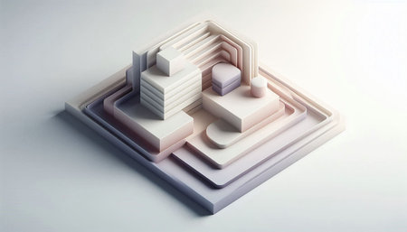 3d rendering of abstract geometric shapes in white and pink colors.