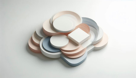 3d illustration of abstract geometric composition with pastel colors and white background