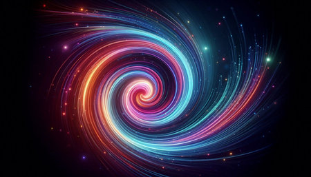 abstract colorful spiral on black background, computer generated abstract background, 3D rendering