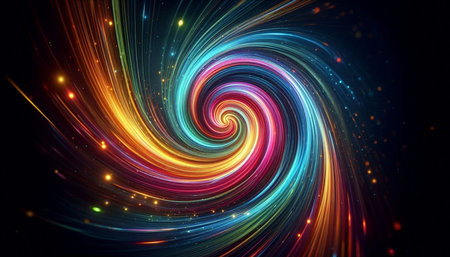 abstract colorful spiral on dark background, 3d illustration, horizontal