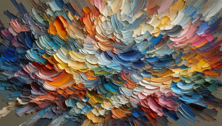 Painting closeup of vivid colorful strokes of oil paint on canvas