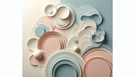 3d illustration of abstract geometric composition with circles in pastel colors