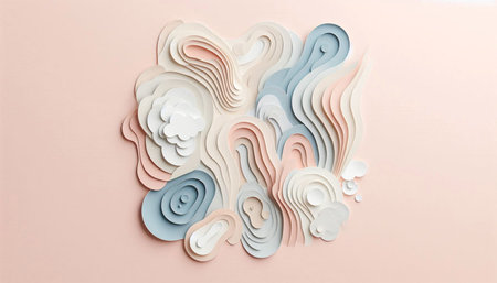 Paper cut art. Abstract background with paper cut shapes. 3D rendering.