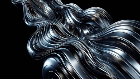Metallic abstract wavy liquid form. 3d render illustration backgroundの写真素材