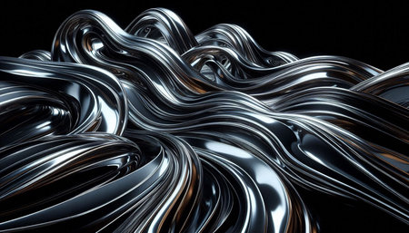 Metallic abstract wavy liquid background. 3d render illustration.