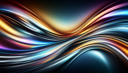 abstract background with smooth lines in blue and orange colors on black