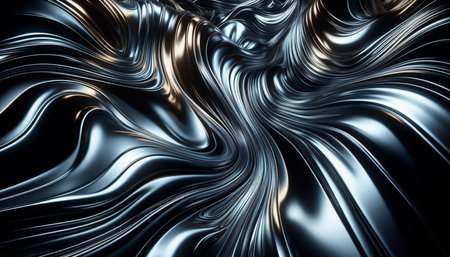 3d rendering of abstract wavy metallic background with some smooth lines in it