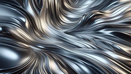 Metallic abstract wavy liquid background. 3d render illustration.