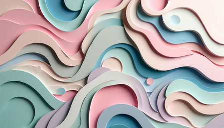Paper cut abstract waves background. Colorful paper cut shapes. 3d rendering