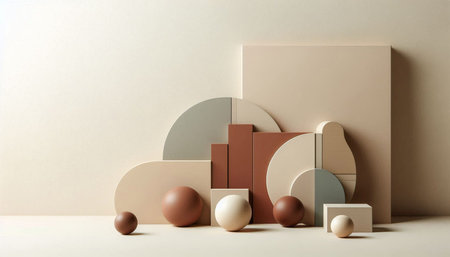 3d render of abstract minimal geometric shapes composition, pastel colorsの写真素材