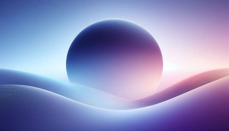 3d illustration of abstract geometric composition with planet in blue and pink colorsの写真素材