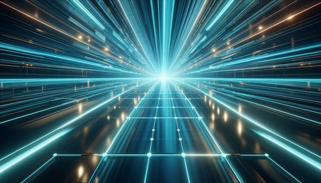 3D illustration of a futuristic corridor with glowing lights in the background