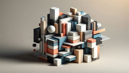 3d illustration of abstract geometric composition, cubes and rectangles.