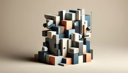 3d illustration of abstract geometric composition made of cubes in pastel colorsの写真素材