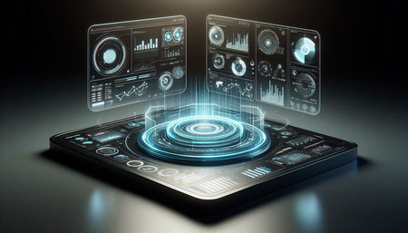 Futuristic interface on a touch screen smartphone 3d rendering image