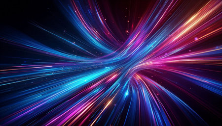 abstract glowing lines on a dark background, computer-generated 3D illustration